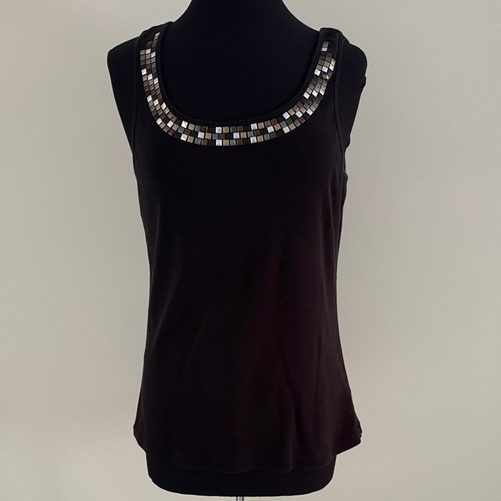 Greensource Chic Black Embellished Organic Cotton Tank Top GUC Size XL